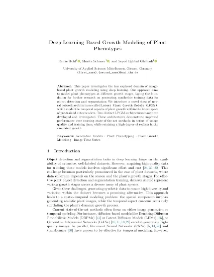 First page of paper: Deep Learning Based Growth Modeling of Plant Phenotypes